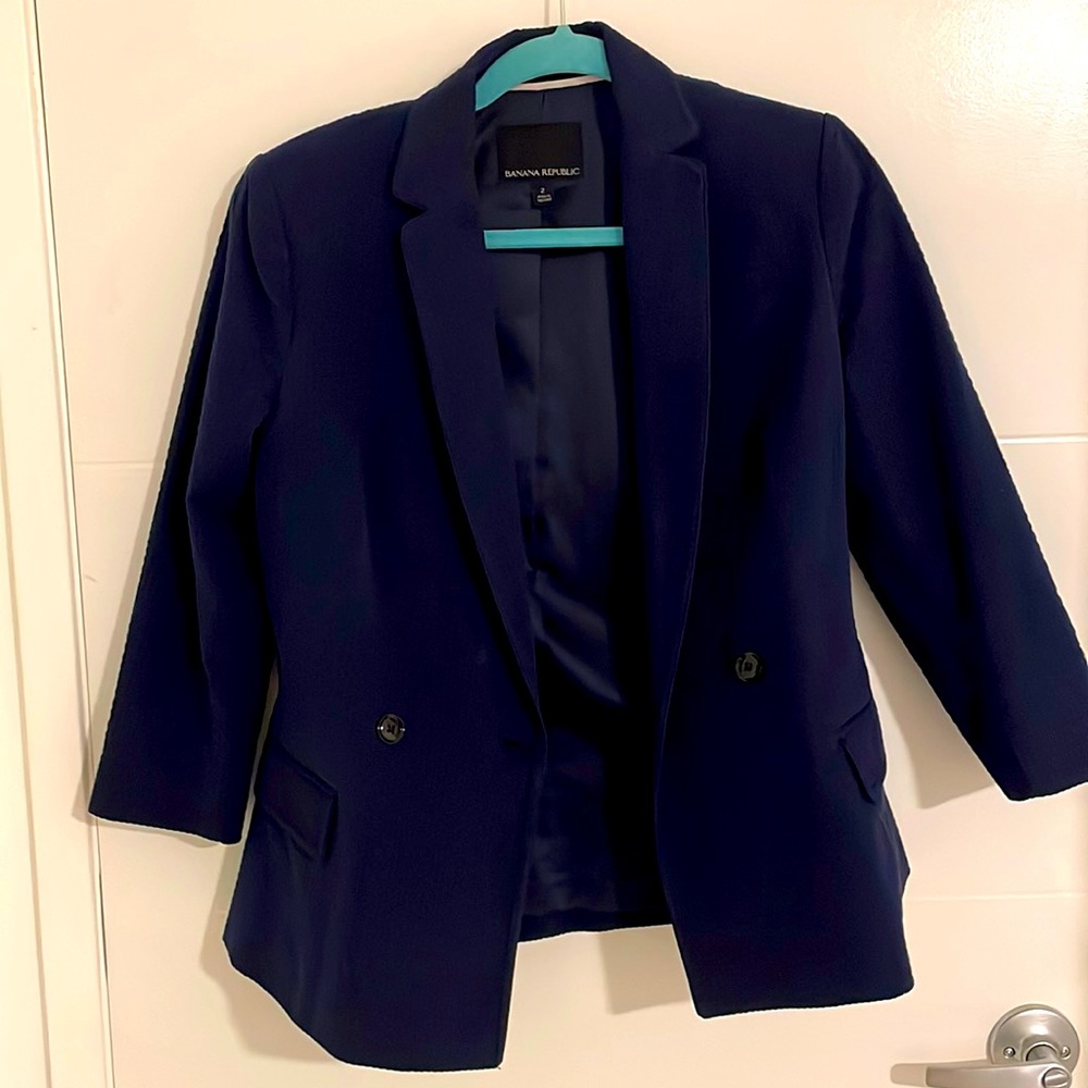 Banana Republic Blazer/ seer sucker like material/ Navy Blue